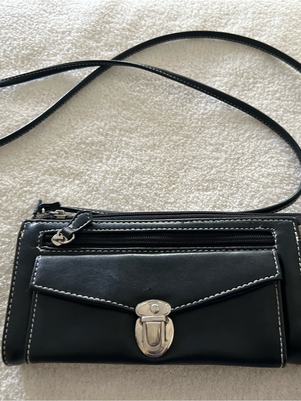 Black Crossbody Wallet Purse with Silver Hardware